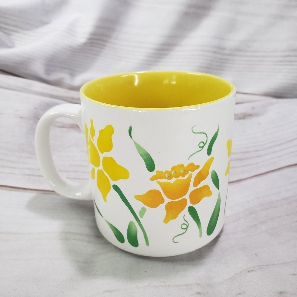 Russ Sentimental Coffee Mug White Yellow Floral Thinking Of You Ceramic 3.5 Inch